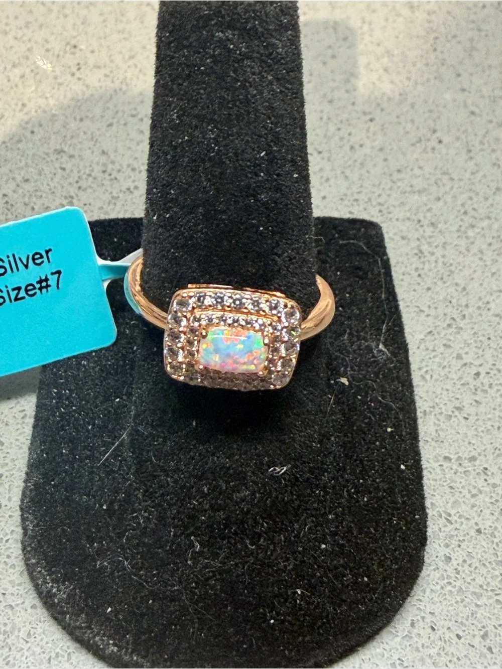 Sterling Silver White Opal Halo Ring - Size 7